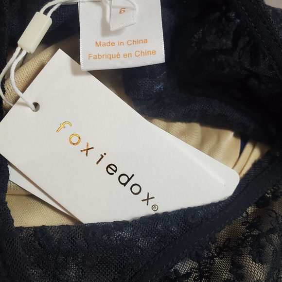 Foxiedox Women's 6 Carmella Floral Blue Satin Pleated Illusion Lace Dress New - Picture 5 of 6